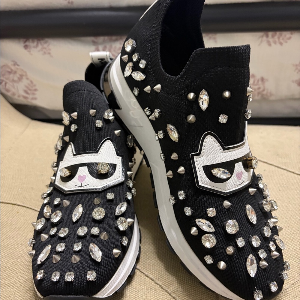 Karl Lagerfeld Black Crystal Cat Sneakers